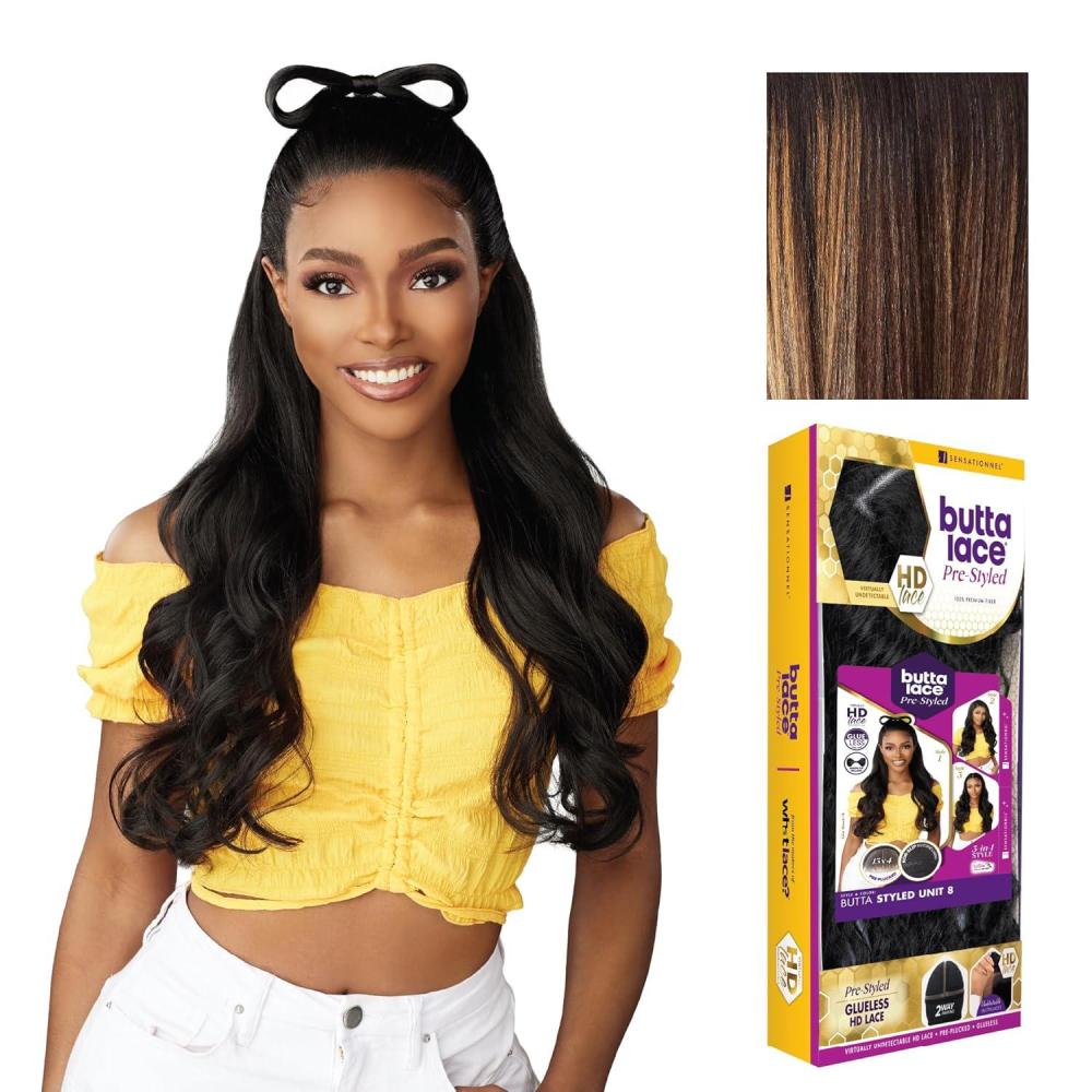 imageSensationnel Butta Lace Prestyled Wigs Unit 8 Glueless 13x4 Hand Tied Deep Lace Part Synthetic Preplucked Hairline 1 JETBLACKBALAYAGESUNKISSED