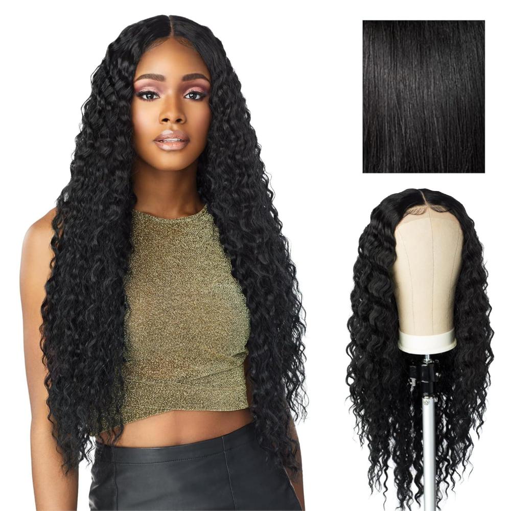 imageSensationnel Butta Lace Wigs Unit 3 Extra Wide 5 Inch Deep Parting Synthetic Preplucked Hairline Glueless Lacefront Jet Black 1Jet Black 1