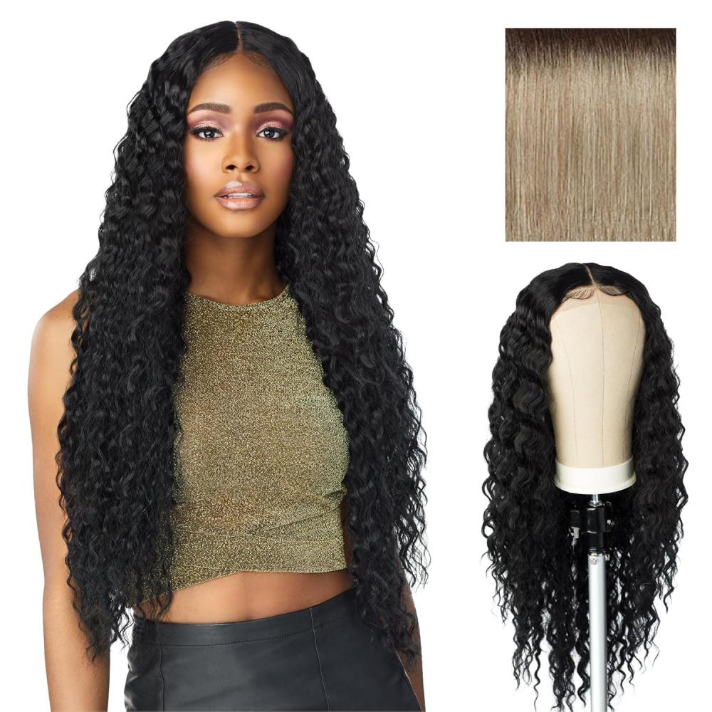 imageSensationnel Butta Lace Wigs Unit 3 Extra Wide 5 Inch Deep Parting Synthetic Preplucked Hairline Glueless Lacefront Jet Black 1T4ASHBLONDE