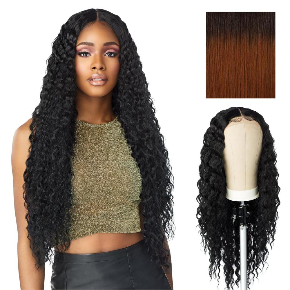 imageSensationnel Butta Lace Wigs Unit 3 Extra Wide 5 Inch Deep Parting Synthetic Preplucked Hairline Glueless Lacefront Jet Black 1T4COPPER