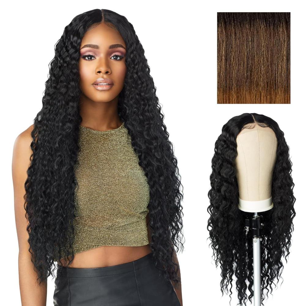 imageSensationnel Butta Lace Wigs Unit 3 Extra Wide 5 Inch Deep Parting Synthetic Preplucked Hairline Glueless Lacefront Jet Black 1T4GOLDENBROWN