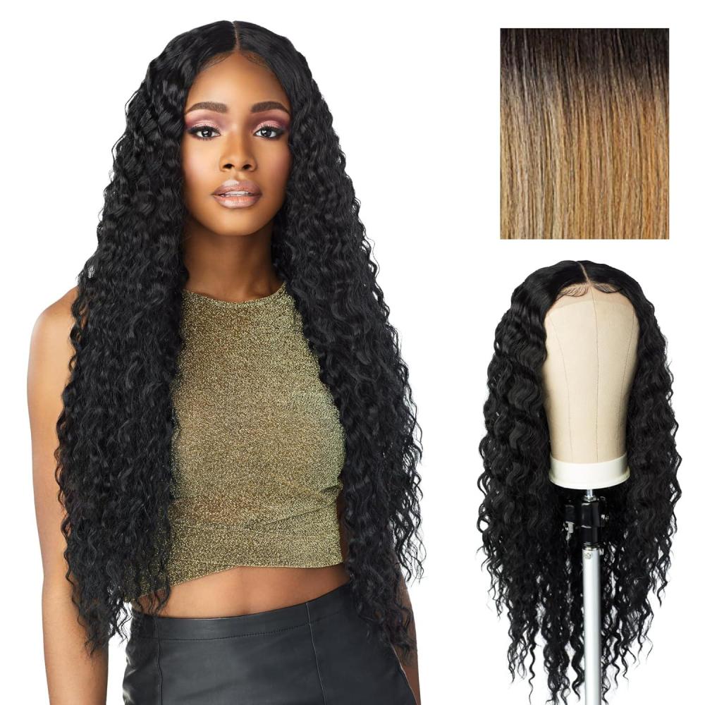 imageSensationnel Butta Lace Wigs Unit 3 Extra Wide 5 Inch Deep Parting Synthetic Preplucked Hairline Glueless Lacefront Jet Black 1T4HONEYBLONDE