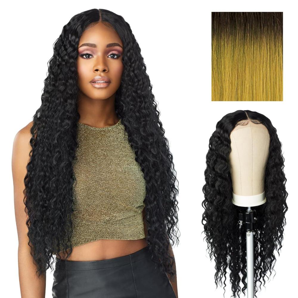 imageSensationnel Butta Lace Wigs  Unit 3 Extra Wide 5 Inch Deep Parting Synthetic Preplucked Hairline Glueless Lacefront Jet Black 1T4MUSTARD