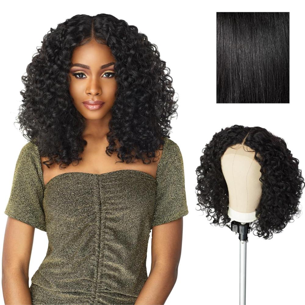 imageSensationnel Butta Lace Wigs Unit 5 Extra Wide 5 Inch Deep Parting Synthetic Preplucked Hairline Glueless Lacefront 1B OFFBLACK1 JETBLACK