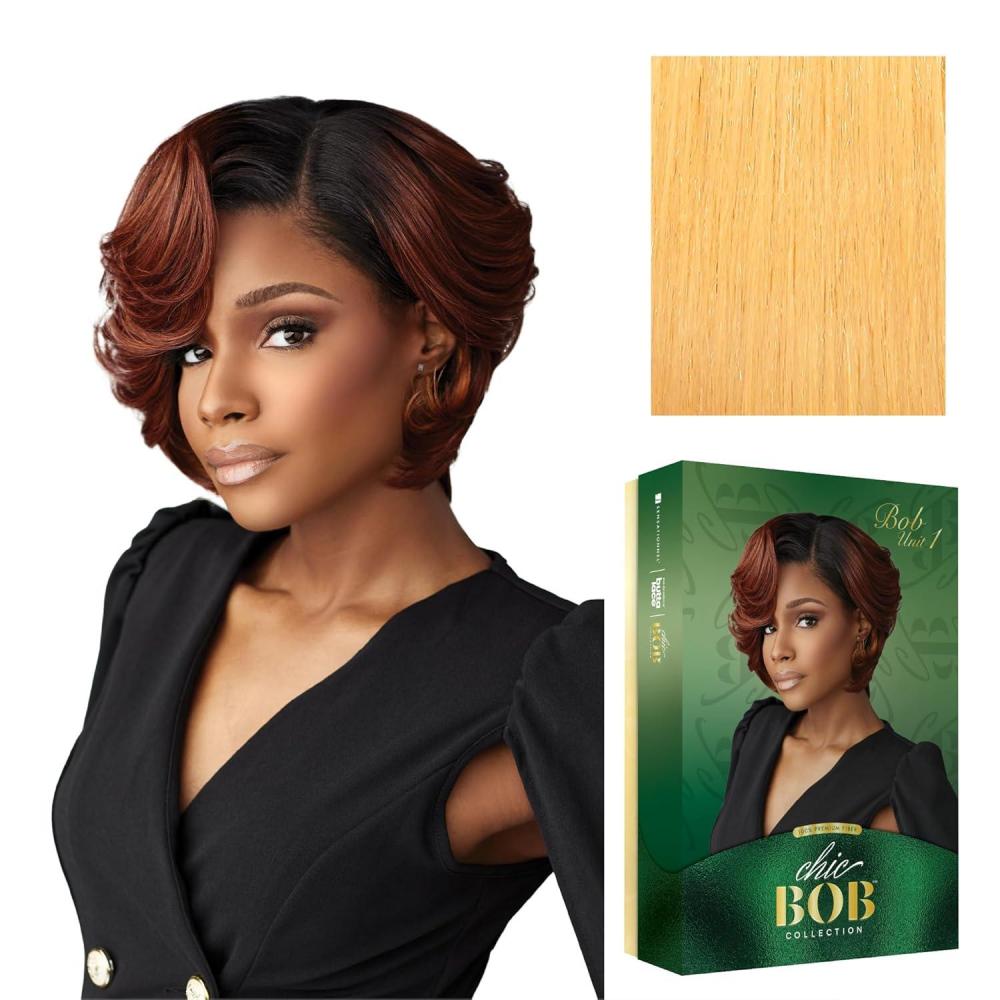imageSensationnel Chicbob Lace Frontwig Bob Unit 1 Face Framing Glueless Wig Wide 5 Inch Deep Part Synthetic Preplucked Hairline 1 JETBLACKCREAMYBLONDE