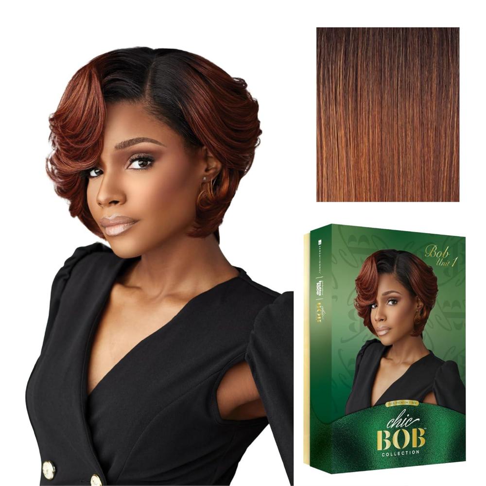 imageSensationnel Chicbob Lace Frontwig Bob Unit 1 Face Framing Glueless Wig Wide 5 Inch Deep Part Synthetic Preplucked Hairline 1 JETBLACKFLAMBOYAGEAUBURN