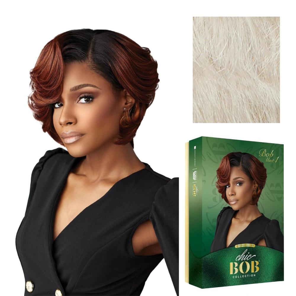imageSensationnel Chicbob Lace Frontwig Bob Unit 1 Face Framing Glueless Wig Wide 5 Inch Deep Part Synthetic Preplucked Hairline 1 JETBLACKICYBLONDE