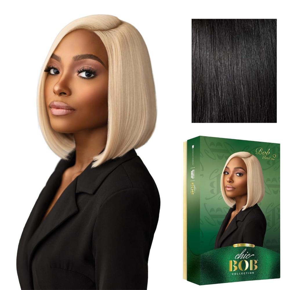 imageSensationnel Chicbob Lace Frontwig Bob Unit 2 Face Framing Glueless Wig Wide 5 Inch Deep Part Synthetic Preplucked Hairline 1 JETBLACK1 JETBLACK