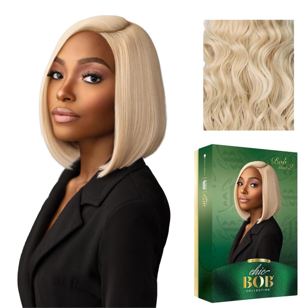 imageSensationnel Chicbob Lace Frontwig Bob Unit 2 Face Framing Glueless Wig Wide 5 Inch Deep Part Synthetic Preplucked Hairline 1 JETBLACKCHAMPAGNEBLONDE