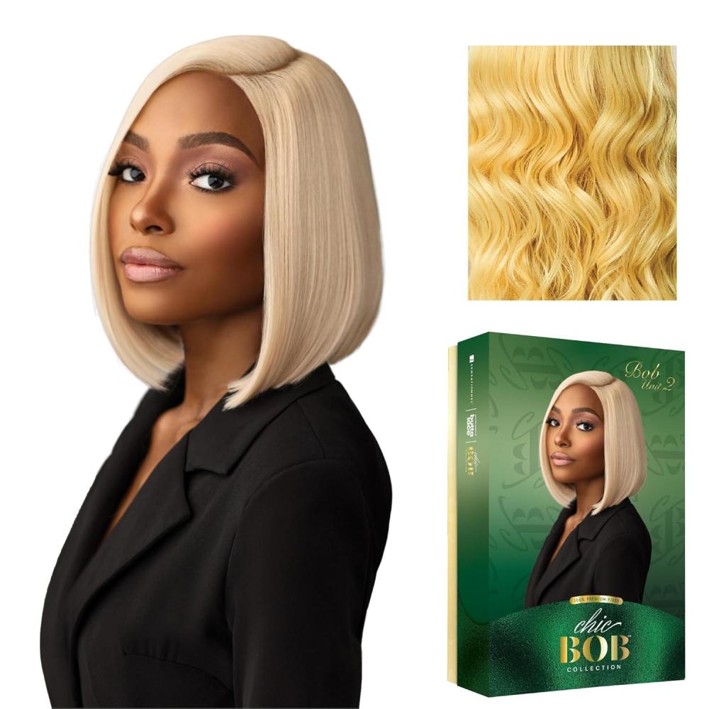 imageSensationnel Chicbob Lace Frontwig Bob Unit 2 Face Framing Glueless Wig Wide 5 Inch Deep Part Synthetic Preplucked Hairline 1 JETBLACKHONEYBLONDE