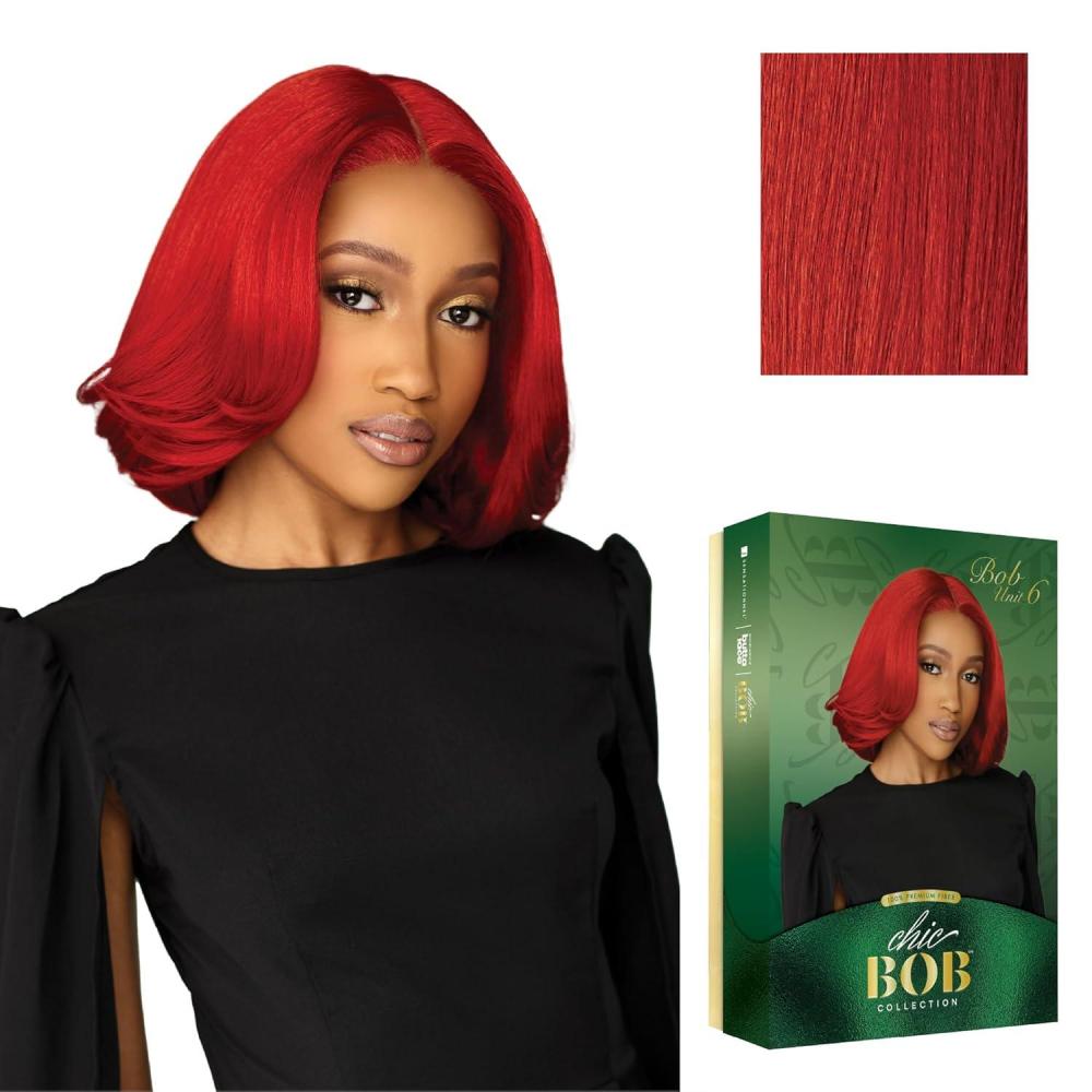 imageSensationnel Chicbob Lace Frontwig Bob Unit 6 Face Framing Glueless Wig Wide 5 Inch Deep Part Synthetic Preplucked Hairline 1 JETBLACKREDCOPPER