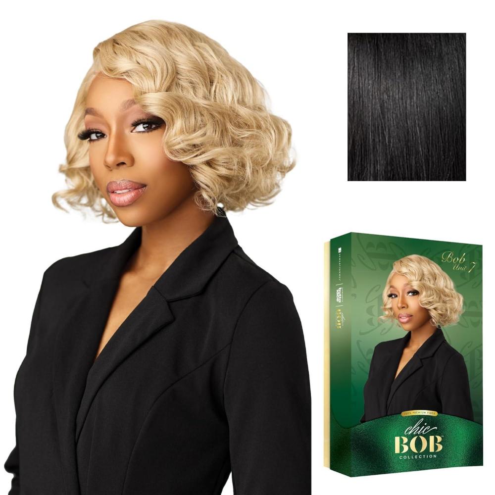imageSensationnel Chicbob Lace Frontwig Bob Unit 7 Face Framing Glueless Wig Wide 5 Inch Deep Part Synthetic Preplucked Hairline 1 JETBLACK1 JETBLACK