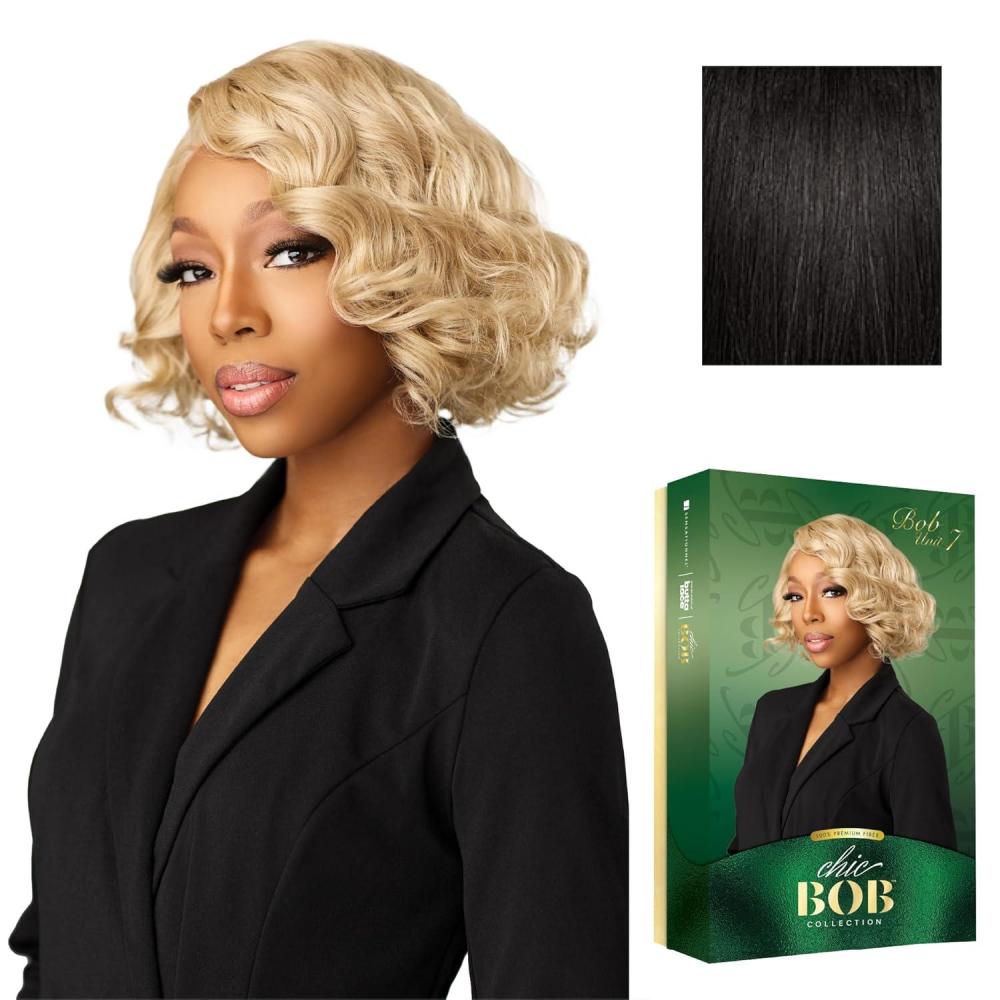 imageSensationnel Chicbob Lace Frontwig Bob Unit 7 Face Framing Glueless Wig Wide 5 Inch Deep Part Synthetic Preplucked Hairline 1 JETBLACK1B OFFBLACK