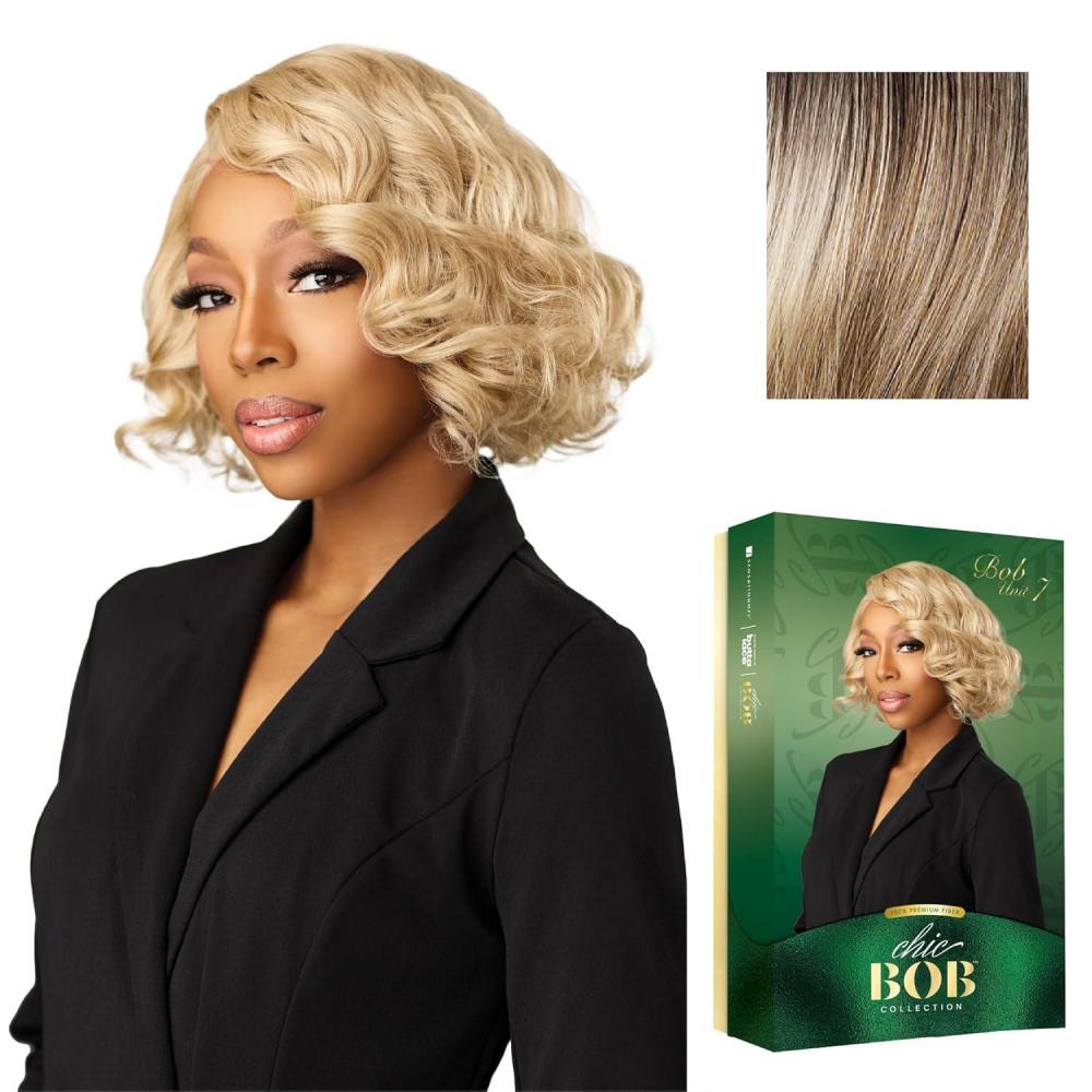 imageSensationnel Chicbob Lace Frontwig Bob Unit 7 Face Framing Glueless Wig Wide 5 Inch Deep Part Synthetic Preplucked Hairline 1 JETBLACKBALAYAGEASHBLONDE