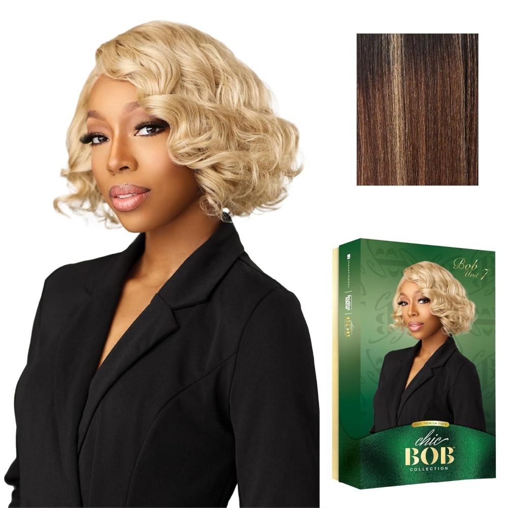 imageSensationnel Chicbob Lace Frontwig Bob Unit 7 Face Framing Glueless Wig Wide 5 Inch Deep Part Synthetic Preplucked Hairline 1 JETBLACKBALAYAGECARAMEL