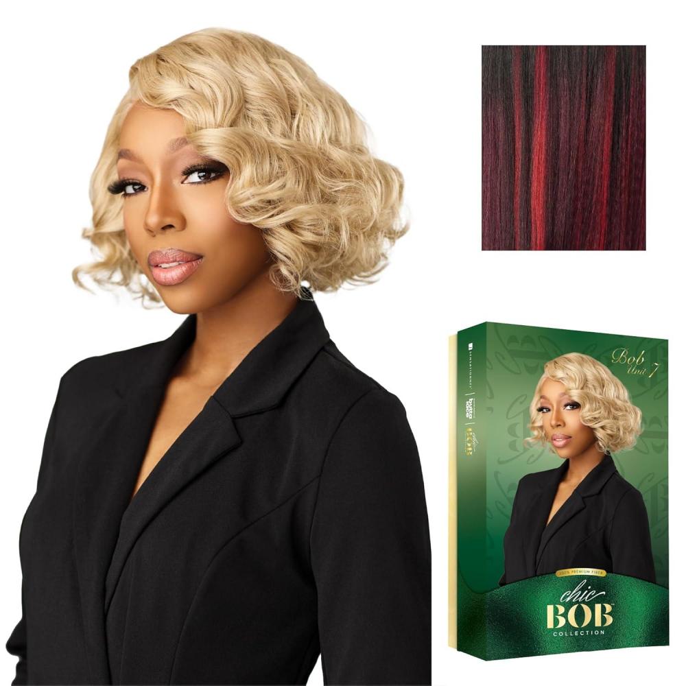 imageSensationnel Chicbob Lace Frontwig Bob Unit 7 Face Framing Glueless Wig Wide 5 Inch Deep Part Synthetic Preplucked Hairline 1 JETBLACKBALAYAGEFIERYRED