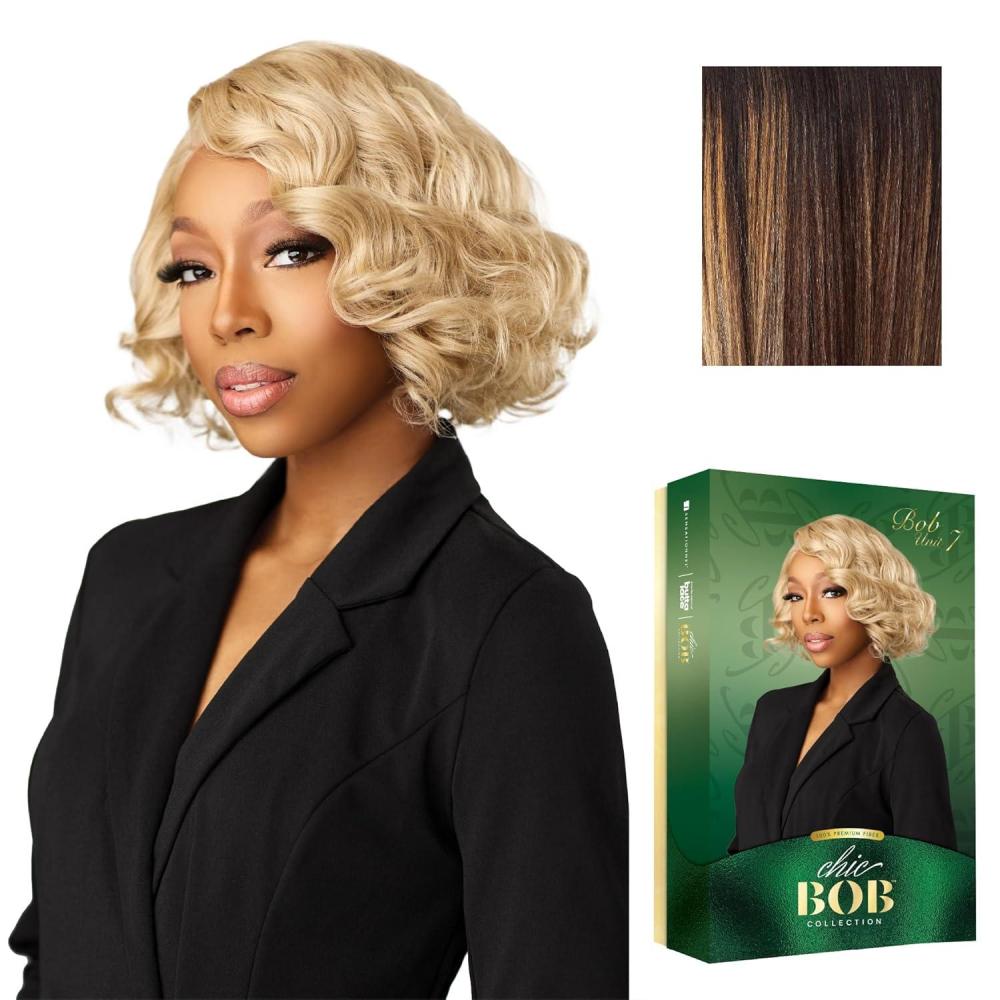 imageSensationnel Chicbob Lace Frontwig Bob Unit 7 Face Framing Glueless Wig Wide 5 Inch Deep Part Synthetic Preplucked Hairline 1 JETBLACKBALAYAGESUNKISSED