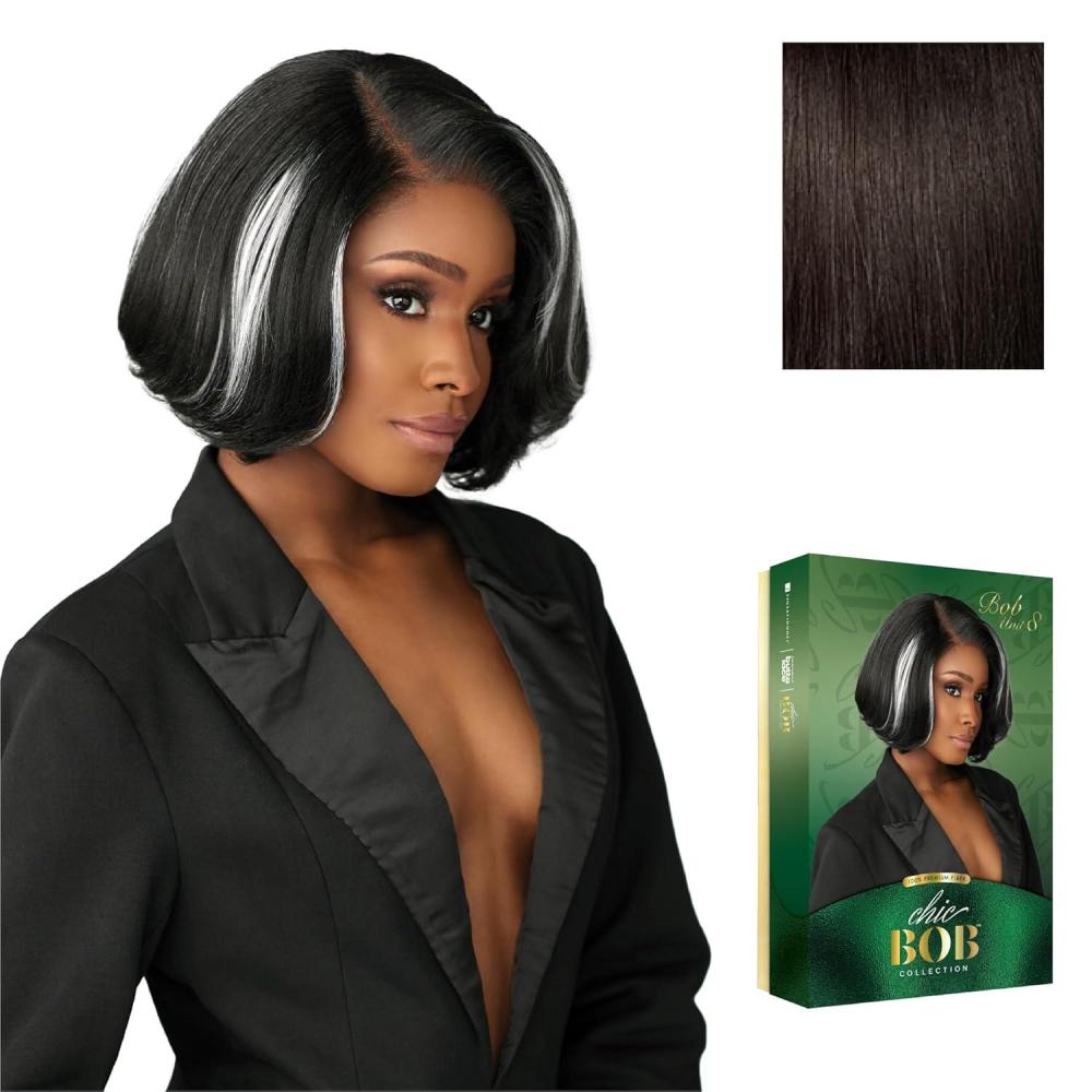 imageSensationnel Chicbob Lace Frontwig Bob Unit 8 Face Framing Glueless Wig Wide 5 Inch Deep Part Synthetic Preplucked Hairline 1 JETBLACK2 DARKBROWN