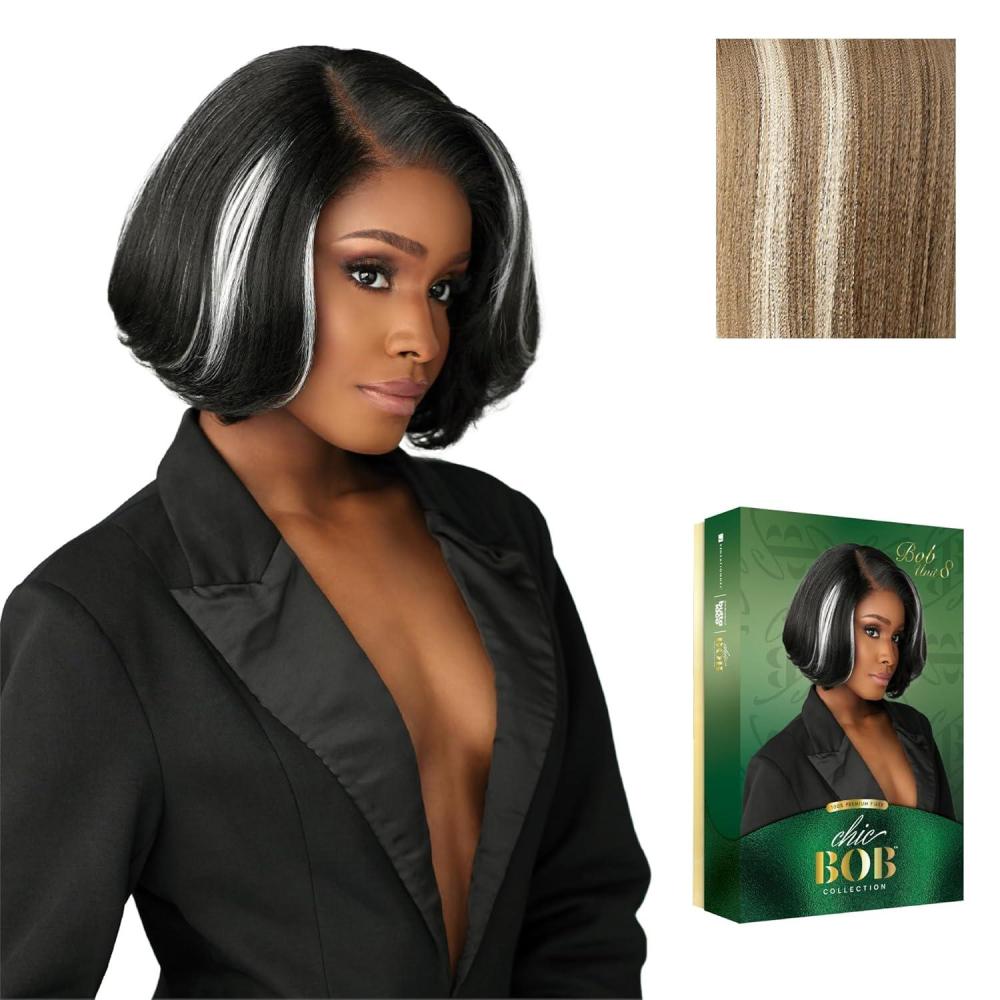 imageSensationnel Chicbob Lace Frontwig Bob Unit 8 Face Framing Glueless Wig Wide 5 Inch Deep Part Synthetic Preplucked Hairline 1 JETBLACKBALAYAGELIGHTASHBLONDE