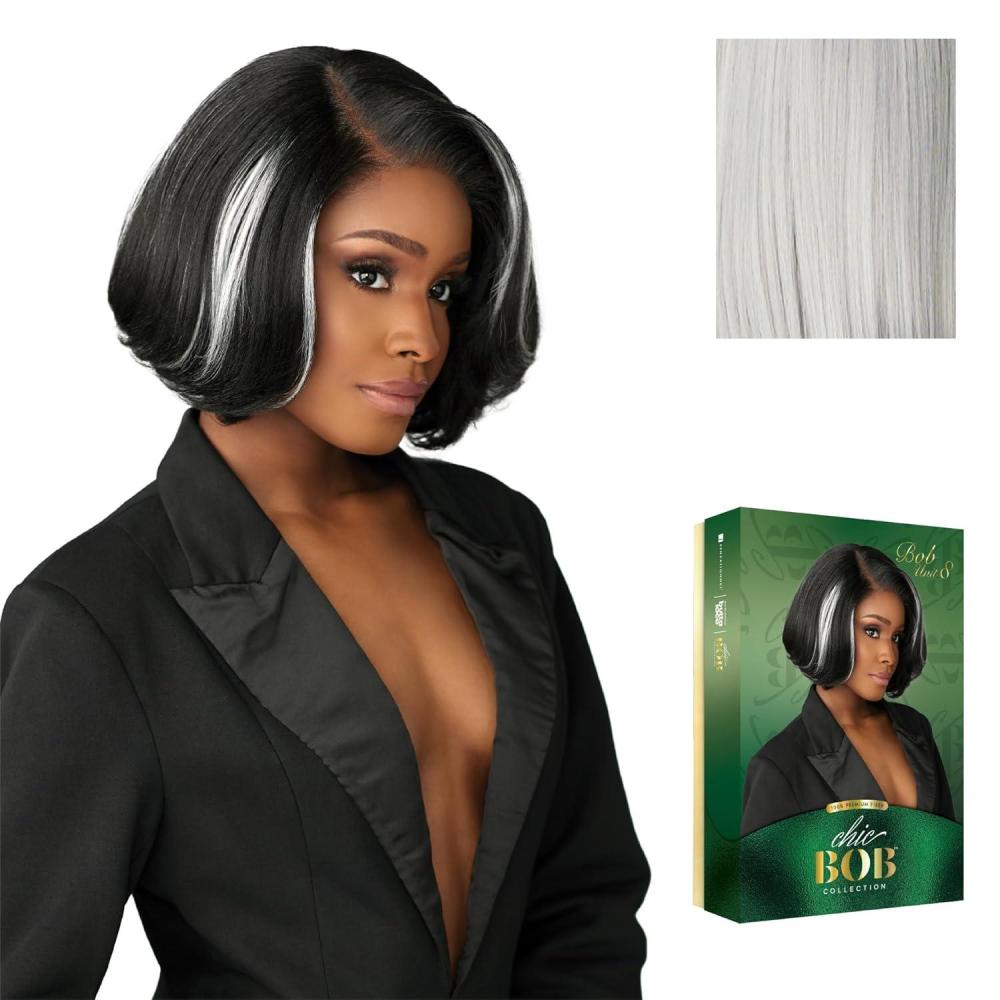 imageSensationnel Chicbob Lace Frontwig Bob Unit 8 Face Framing Glueless Wig Wide 5 Inch Deep Part Synthetic Preplucked Hairline 1 JETBLACKSILVERBLONDE