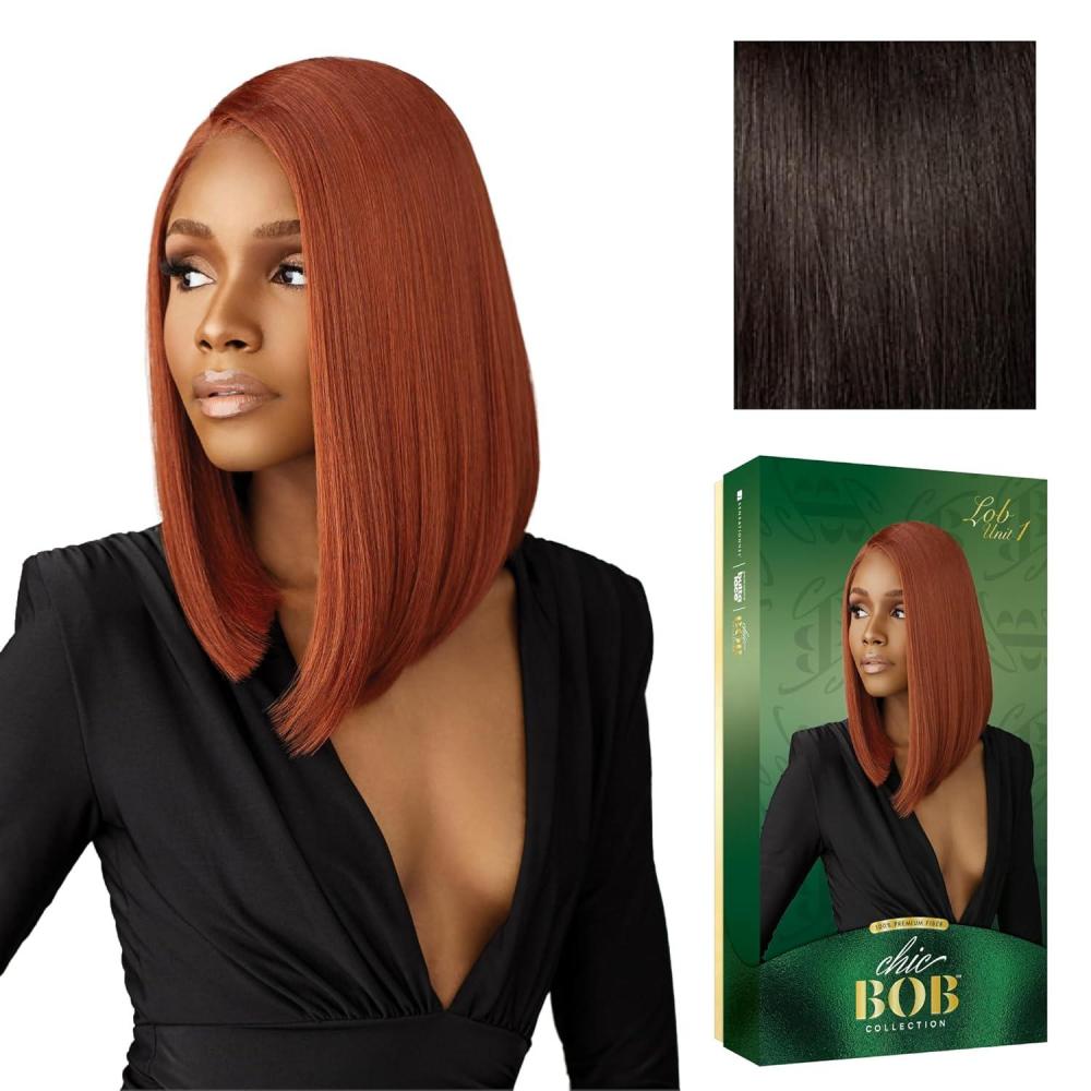 imageSensationnel Chicbob Lace Frontwig Lob Unit 1 Face Framing Glueless Wig Wide 5 Inch Deep Part Synthetic Preplucked Hairline 1B OFFBLACK2 DARKBROWN
