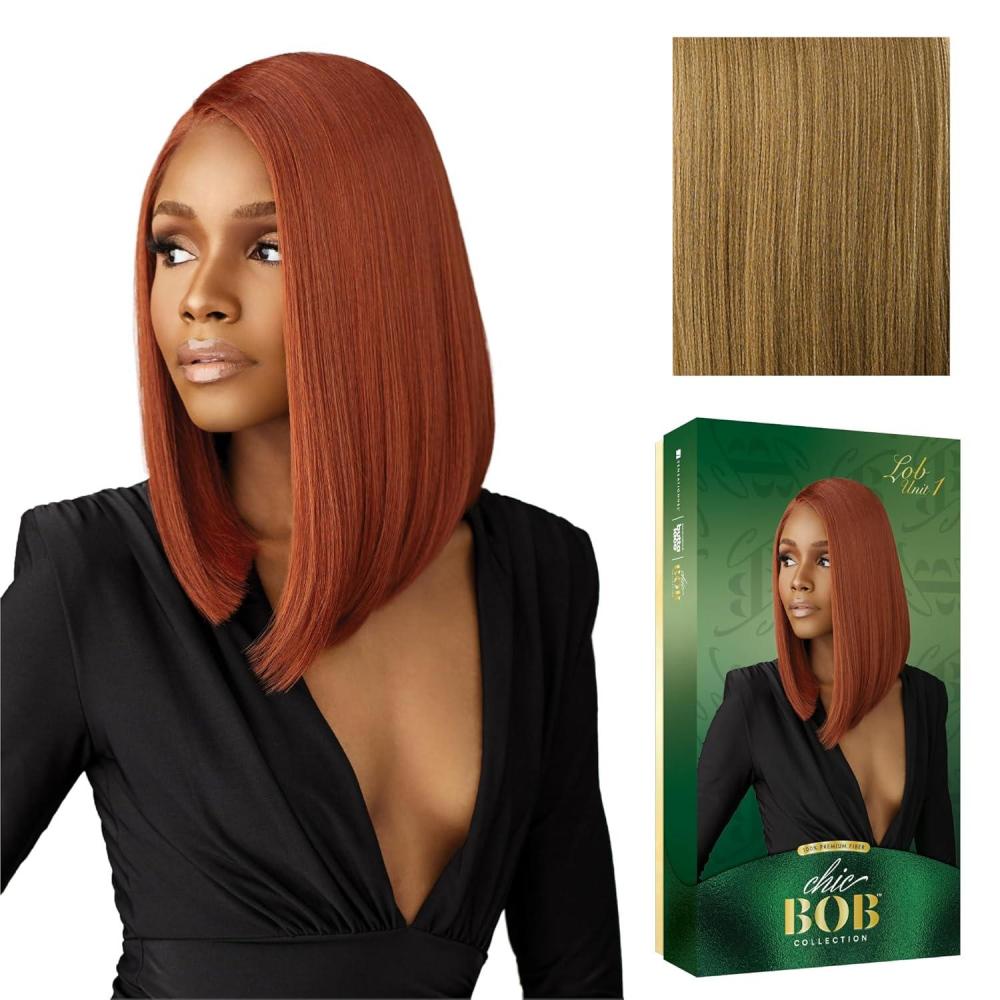 imageSensationnel Chicbob Lace Frontwig Lob Unit 1 Face Framing Glueless Wig Wide 5 Inch Deep Part Synthetic Preplucked Hairline 1B OFFBLACKCARAMELBLONDE