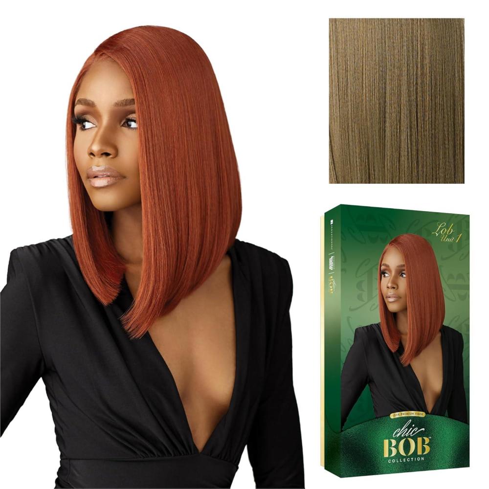imageSensationnel Chicbob Lace Frontwig  Lob Unit 1 Face Framing Glueless Wig Wide 5 Inch Deep Part Synthetic Preplucked Hairline 1B OFFBLACKLIGHTASHBROWN
