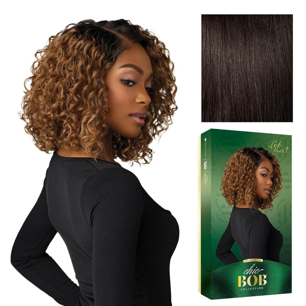 imageSensationnel Chicbob Lace Frontwig Lob Unit 3 Face Framing Glueless Wig Wide 5 Inch Deep Part Synthetic Preplucked Hairline 1 JETBLACK2 DARKBROWN
