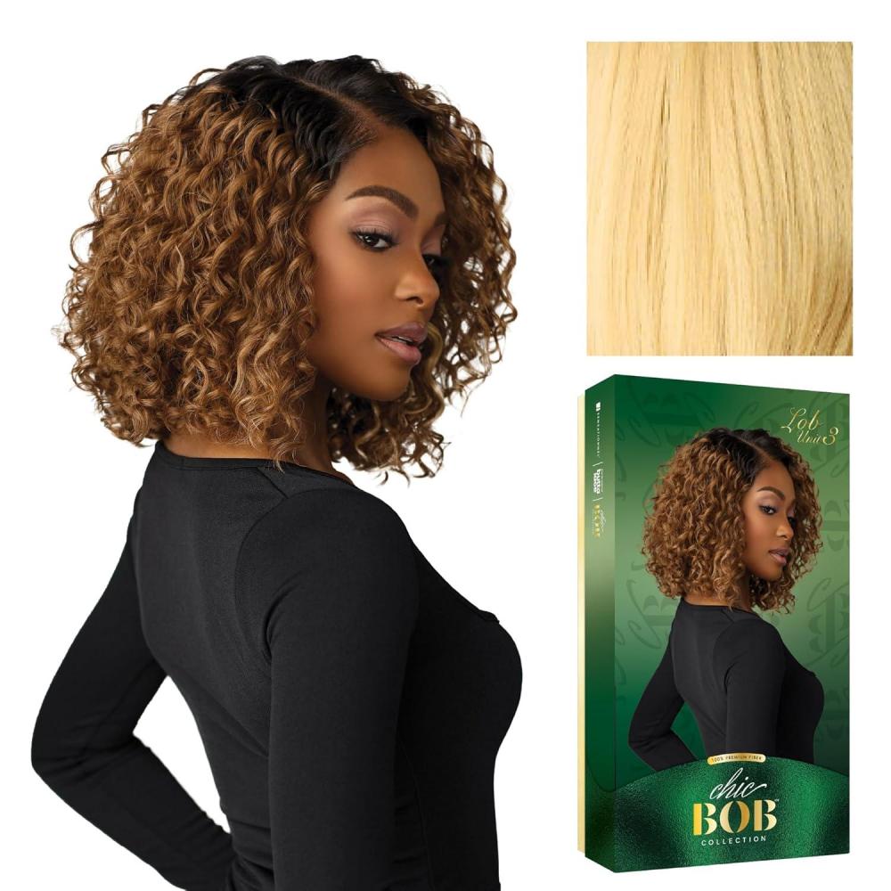 imageSensationnel Chicbob Lace Frontwig Lob Unit 3 Face Framing Glueless Wig Wide 5 Inch Deep Part Synthetic Preplucked Hairline 1 JETBLACKCREAMYBLONDE