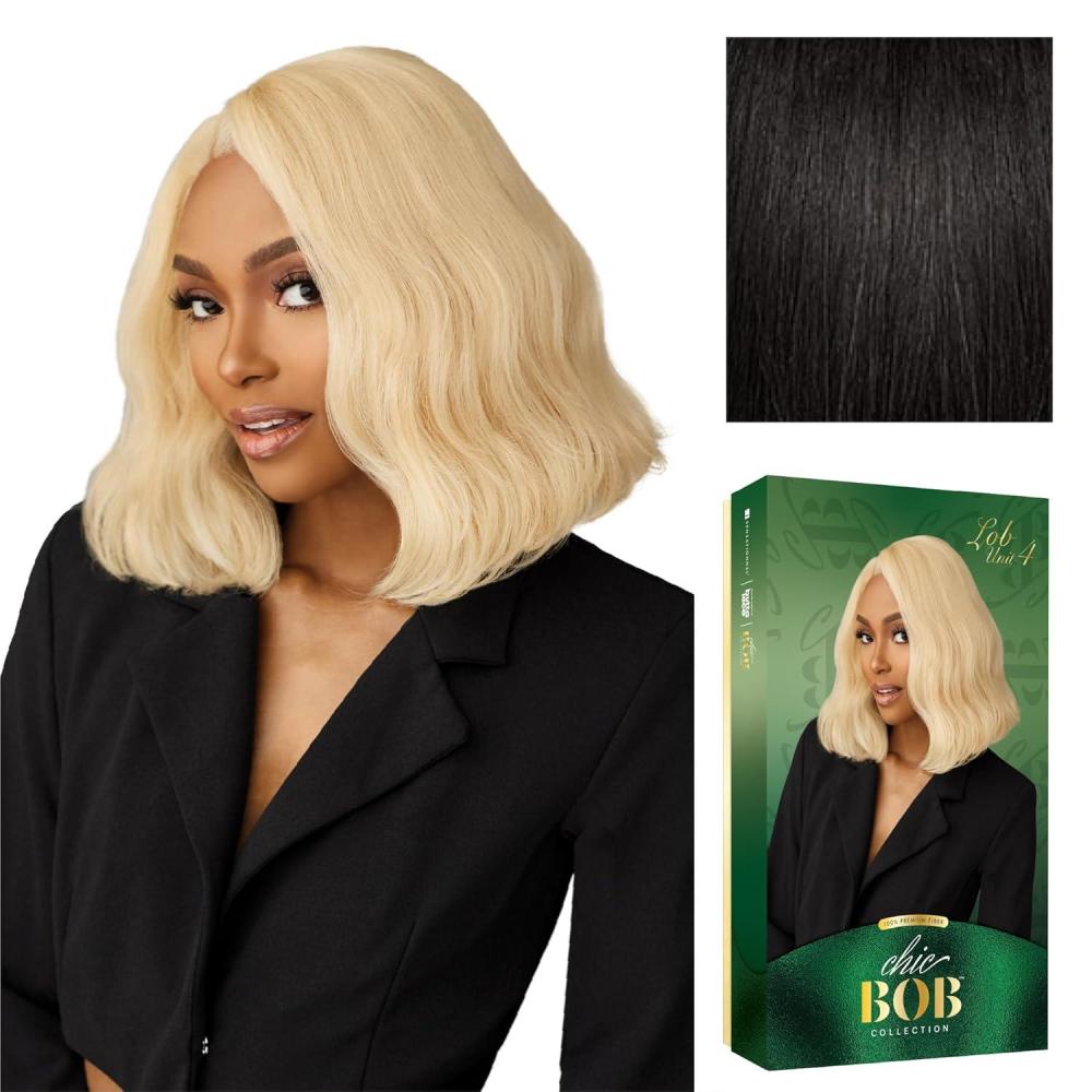 imageSensationnel Chicbob Lace Frontwig Lob Unit 4 Face Framing Glueless Wig Wide 5 Inch Deep Part Synthetic Preplucked Hairline 1 JETBLACK1B OFFBLACK