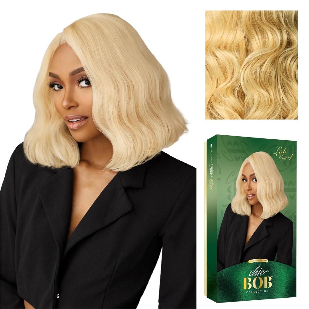 imageSensationnel Chicbob Lace Frontwig Lob Unit 4 Face Framing Glueless Wig Wide 5 Inch Deep Part Synthetic Preplucked Hairline 1 JETBLACKCREAMYBLONDE
