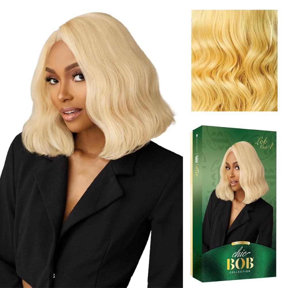 imageSensationnel Chicbob Lace Frontwig Lob Unit 4 Face Framing Glueless Wig Wide 5 Inch Deep Part Synthetic Preplucked Hairline 1 JETBLACKHONEYBLONDE