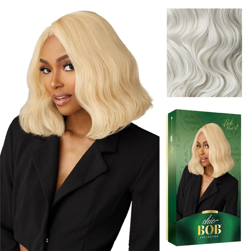 imageSensationnel Chicbob Lace Frontwig Lob Unit 4 Face Framing Glueless Wig Wide 5 Inch Deep Part Synthetic Preplucked Hairline 1 JETBLACKICYBLONDE