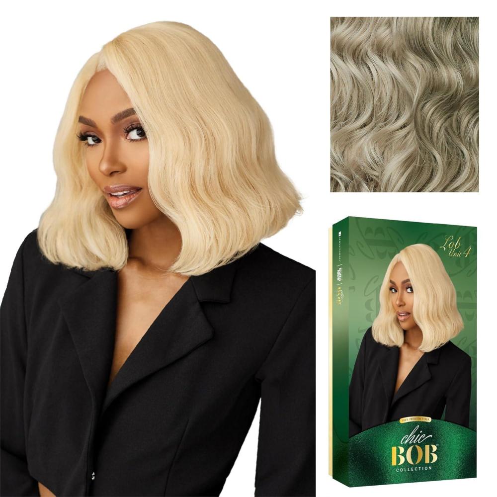 imageSensationnel Chicbob Lace Frontwig  Lob Unit 4 Face Framing Glueless Wig Wide 5 Inch Deep Part Synthetic Preplucked Hairline 1 JETBLACKLIGHTASHBLONDE