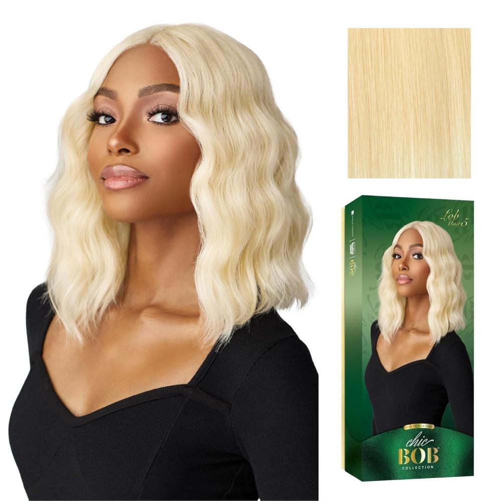 imageSensationnel Chicbob Lace Frontwig Lob Unit 5 Face Framing Glueless Wig Wide 5 Inch Deep Part Synthetic Preplucked Hairline 613 BLONDE613 BLONDE