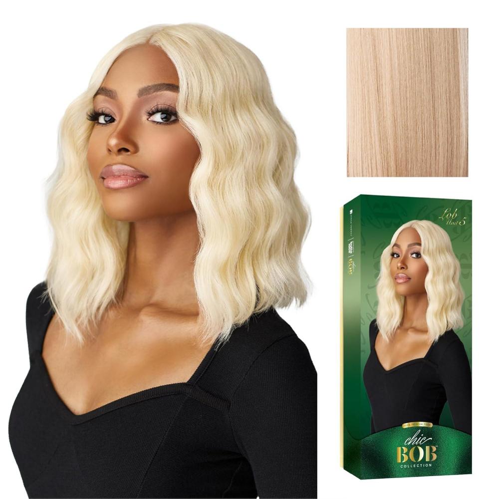 imageSensationnel Chicbob Lace Frontwig Lob Unit 5 Face Framing Glueless Wig Wide 5 Inch Deep Part Synthetic Preplucked Hairline 613 BLONDEPEARLBLONDE
