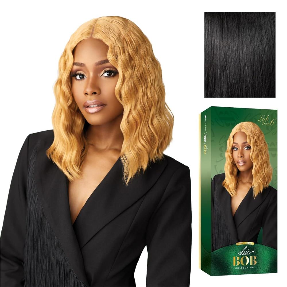 imageSensationnel Chicbob Lace Frontwig  Lob Unit 6 Face Framing Glueless Wig Wide 5 Inch Deep Part Synthetic Preplucked Hairline 1 JETBLACK1 JETBLACK