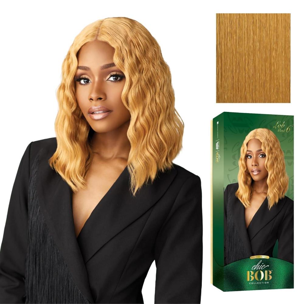 imageSensationnel Chicbob Lace Frontwig Lob Unit 6 Face Framing Glueless Wig Wide 5 Inch Deep Part Synthetic Preplucked Hairline 1 JETBLACKSUNFLOWERBLONDE
