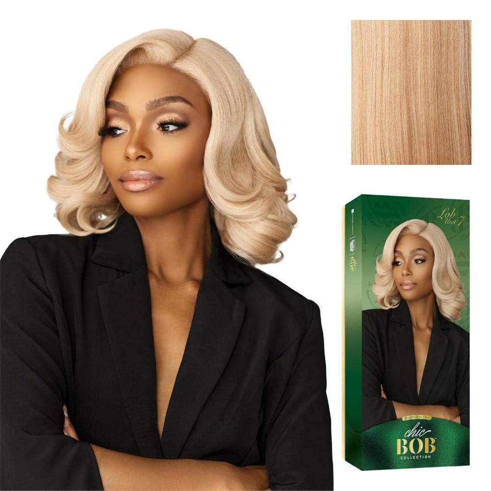 imageSensationnel Chicbob Lace Frontwig Lob Unit 7 Face Framing Glueless Wig Wide 5 Inch Deep Part Synthetic Preplucked Hairline 1 JETBLACKASHPEACHBLONDE