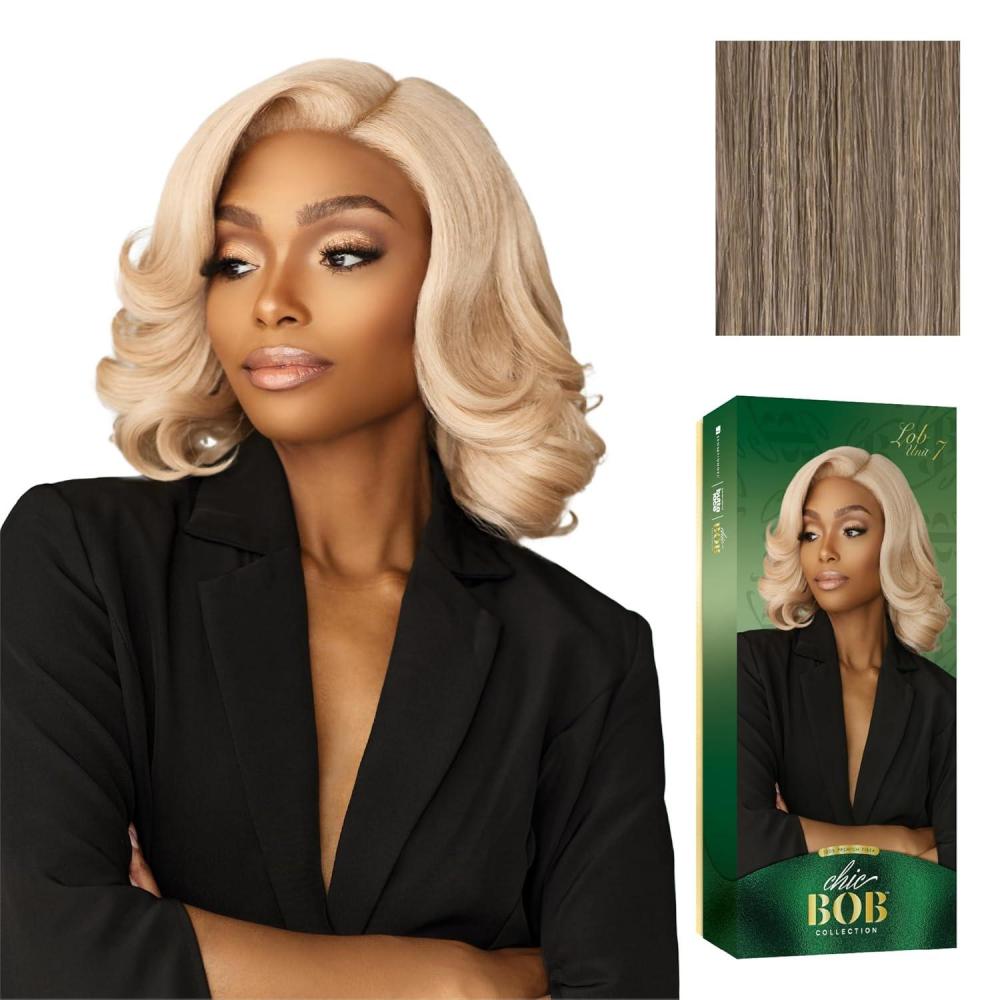 imageSensationnel Chicbob Lace Frontwig Lob Unit 7 Face Framing Glueless Wig Wide 5 Inch Deep Part Synthetic Preplucked Hairline 1 JETBLACKMUSHROOMASHBLONDE