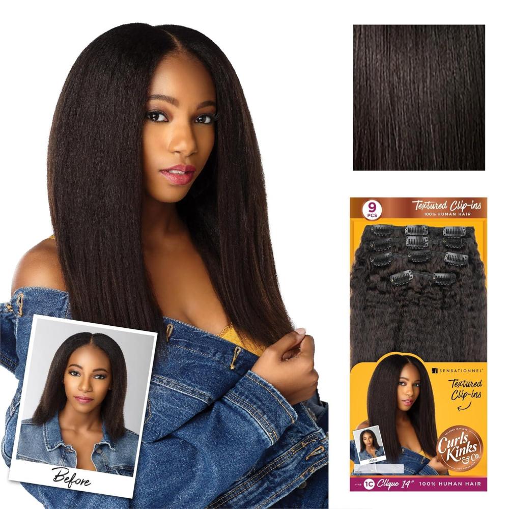 imageSensationnel Curls Kinksandco Clip In  1c Clique Humanhair 9 Piece Pack Easy to Use Clips for Natural 3c to 4c Hair 14 inch NATURALNATURAL