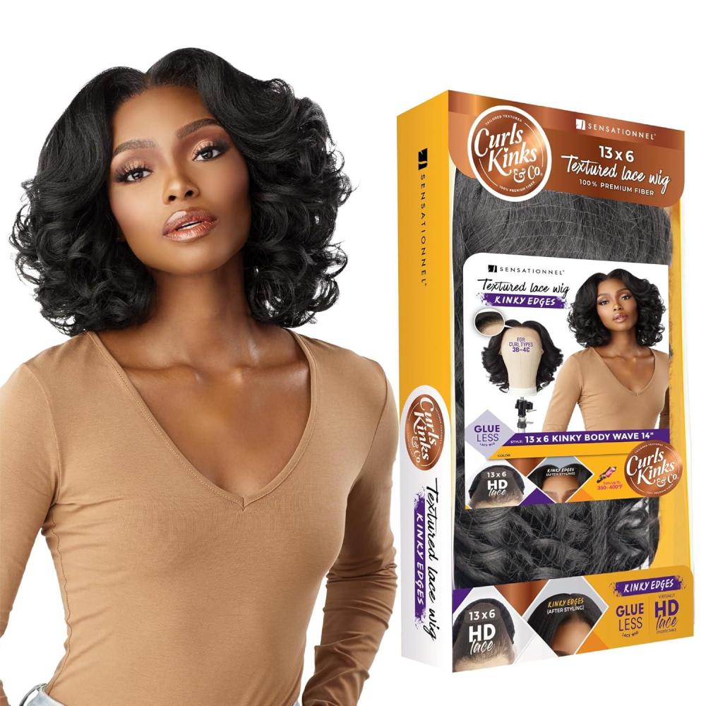 imageSensationnel Curls Kinksandco Kinkyedges Wig Kinky Body Wave 14 Inch 13X6 Lace Frontal Natural Kinkytexture Edged Hairline for Natural 3C to 4C Hair Textures 1B OFFBLACKBALAYAGECOPPER