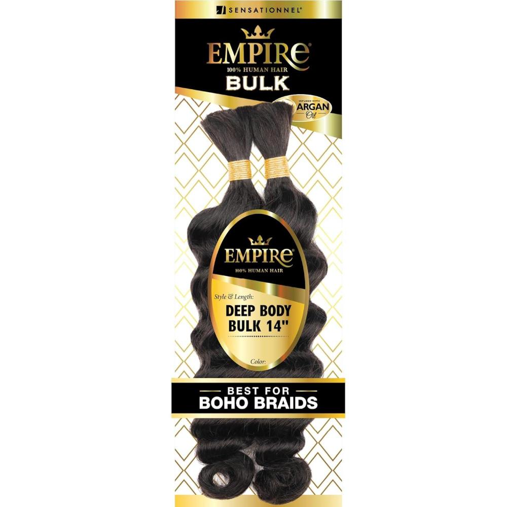 imageSensationnel Empire Bulk Braiding Deep Body Human Hair Braids for Knotless Boho Box or Curly Loosewave Styles 1 pack 14 inch 30 LIGHTAUBURN1 JETBLACK