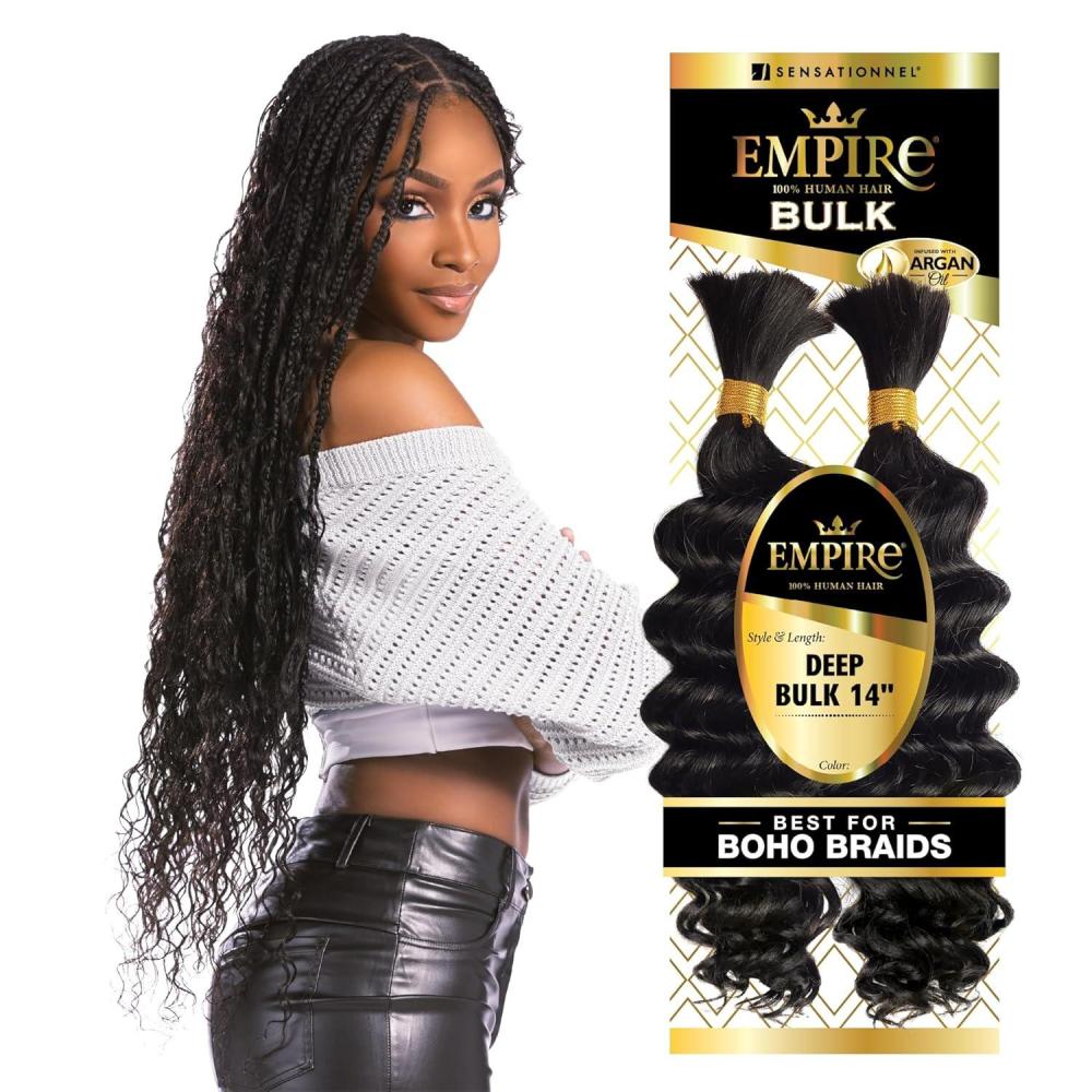 imageSensationnel Empire Bulk Braiding  Deep Human Hair Braids for Knotless Boho Box or Curly Loose Wave Styles  1 pack 18 inch 2 DARKBROWN1B OFFBLACK