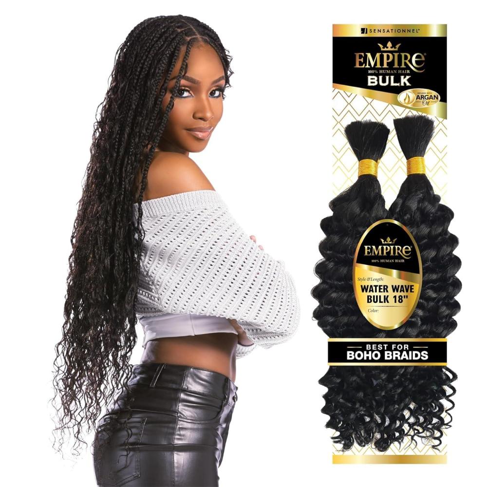 imageSensationnel Empire Bulk Braiding Water Wave Human Hair Braids for Knotless Boho Box or Curly Loosewave Styles 1 pack 18 inch 1 JETBLACKS1B27