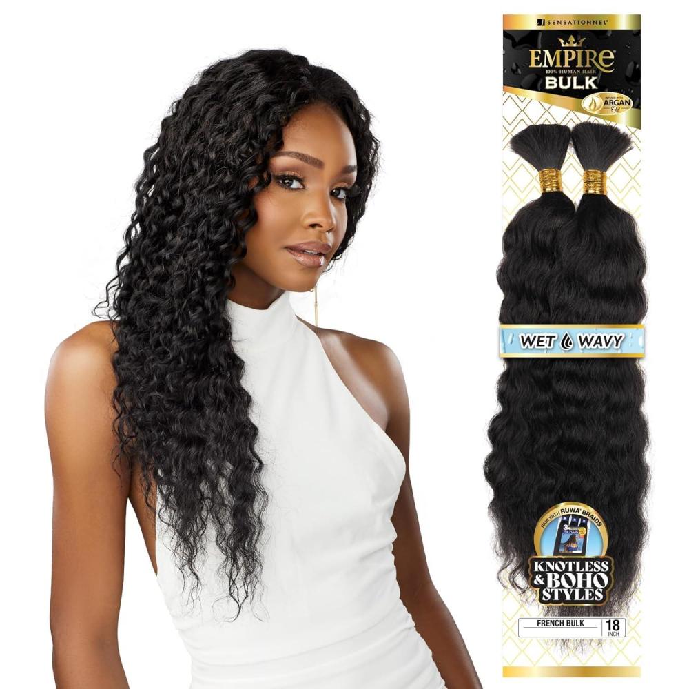 imageSensationnel Empire Bulk Braiding Wet and Wavy French Human Hair Braids for Knotless Boho Box or Curly Loose Wave Styles 18 inch 1 JETBLACKS430