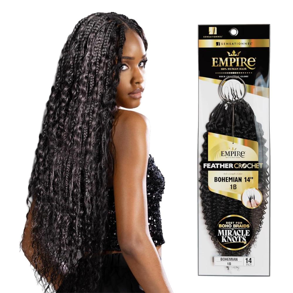 imageSensationnel Empire Feather Crochet Braiding Hair Bohemian Human Hair for Boho Braids amp Miracle Knots PreSeparated Strands 14 inch 1 JETBLACK1 JETBLACK