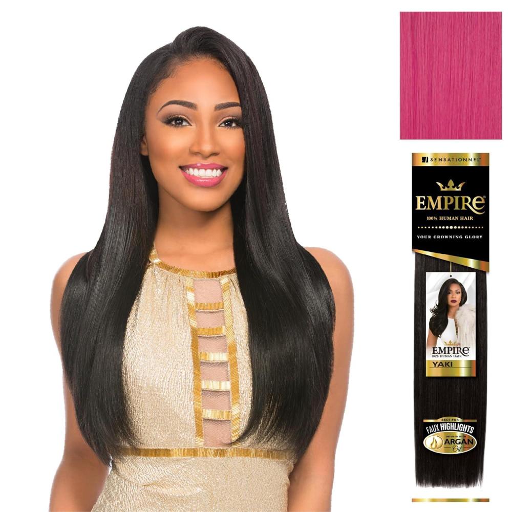 imageSensationnel Empire yaki human hair Tangle Free Weaving for Quick Weave and Sew in Styles for Faux Highlights and Fauxmiddlepart Leave Out 1 Pack 18 inch 1B OFFBLACKHOTPINK