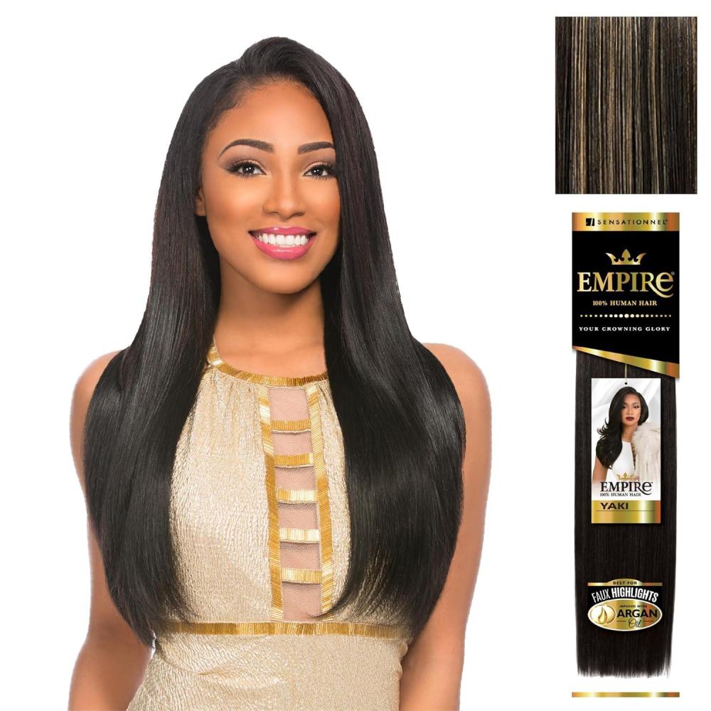 imageSensationnel Empire yaki human hair Tangle Free Weaving for Quick Weave and Sew in Styles for Faux Highlights and Fauxmiddlepart Leave Out 1 Pack 18 inch 1B OFFBLACKS1B27