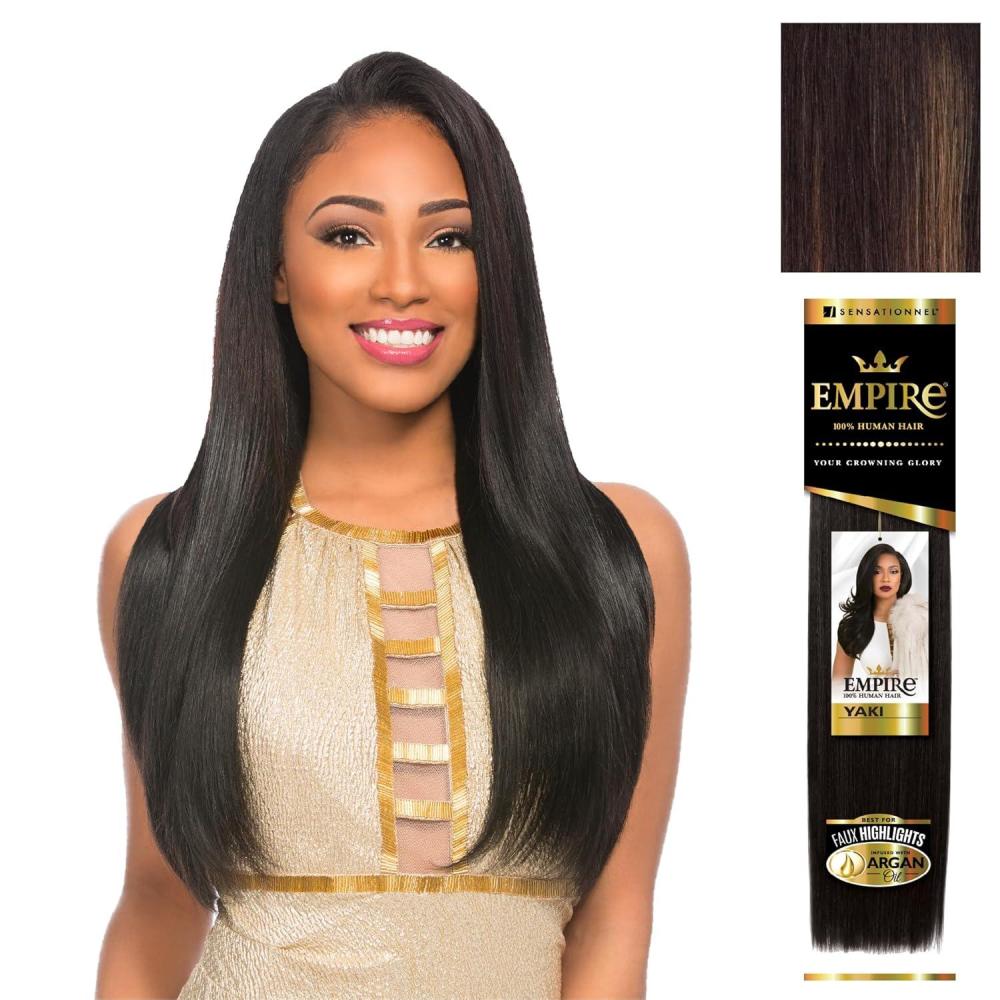 imageSensationnel Empire yaki human hair Tangle Free Weaving for Quick Weave and Sew in Styles for Faux Highlights and Fauxmiddlepart Leave Out 1 Pack 18 inch 1B OFFBLACKBLDARKBLONDE